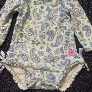 RuffleButts Paisley Long Sleeve Rash Guard Swimsuit 6-12M